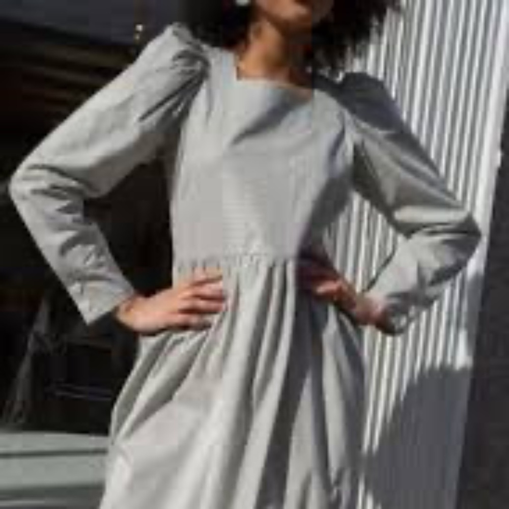 Lisa Says Gah Maddie Blue Gingham Midi Dress in Size Large Long Sleeve Heart - Picture 11 of 11